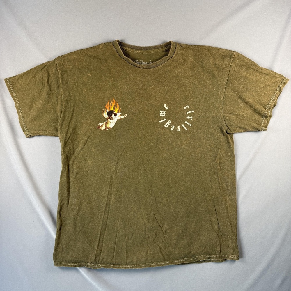 Civil Regime Shirt Mens Medium Green Angel On Fire Graphic Tee Streetwear
